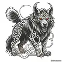 dire wolf sitting like baphomet  tattoo design idea