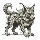 dire wolf sitting like baphomet  tattoo design idea