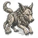 dire wolf sitting like baphomet  tattoo design idea