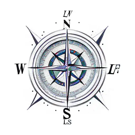 Compass with Initials L, F, S and M tattoo design idea