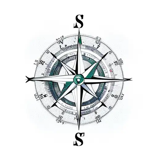 Compass with Initials L and F and S and M tattoo design idea