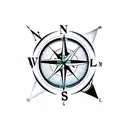 Compass with Initials L and F and S and M tattoo design idea