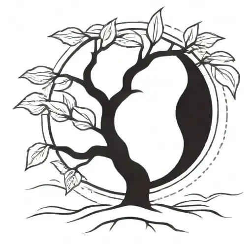 peach tree with a large sun in the background  tattoo design idea