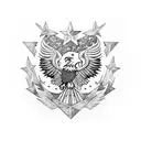 A blackwork half-sleeve tattoo featuring a combination of mechanical elements and iconic American symbols, like the bald eagle and the stars and stripes tattoo design idea