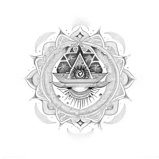 sleeve with flowet of life background and hamsa and metatrons cube in forehround tattoo design idea
