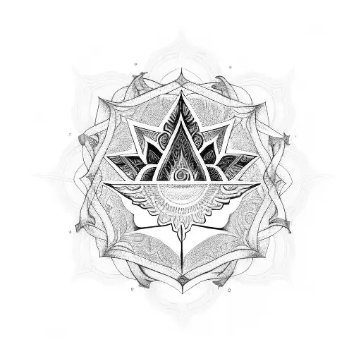 sleeve with flowet of life background and hamsa and metatrons cube in forehround tattoo design idea