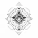 sleeve with flowet of life background and hamsa and metatrons cube in forehround tattoo design idea