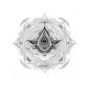 sleeve with flowet of life background and hamsa and metatrons cube in forehround tattoo design idea