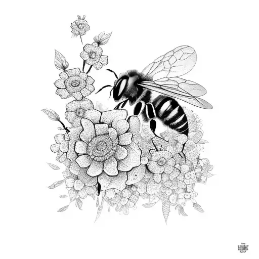 honey bee flowers tattoo design idea