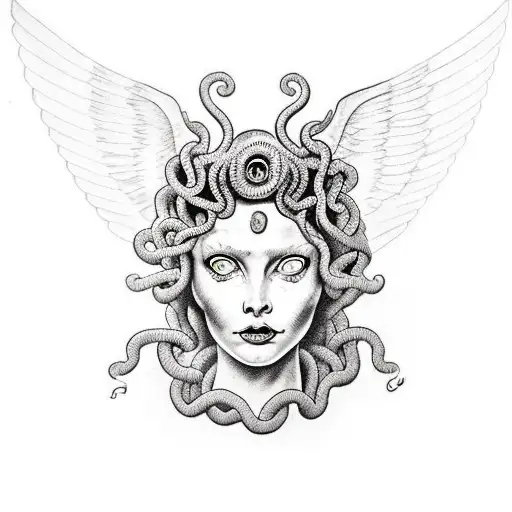 Medusa, her eyes look like the eyes of Lucifer in Fallen Angel by Alexander cabanel tattoo design idea