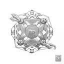 millenium puzzle falling to pieces from the bottom below a 4 star dragonball below a pokeball tattoo design idea