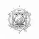 millenium puzzle falling to pieces from the bottom below a 4 star dragonball below a pokeball tattoo design idea