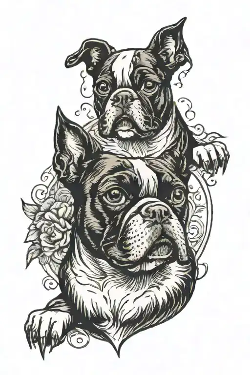 Cerberus Boston terrier tattoo design idea