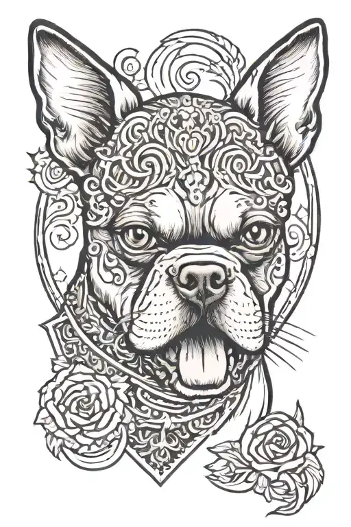 Cerberus Boston terrier tattoo design idea