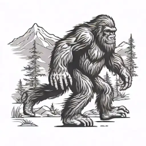 sasquatch walking tattoo design idea