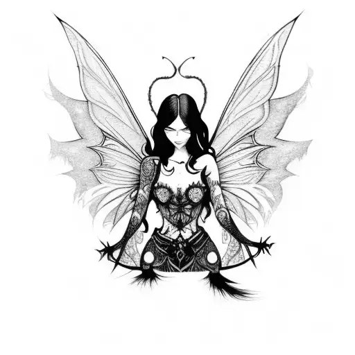 Blackwork "Evil Fairy" Tattoo Idea - BlackInk AI
