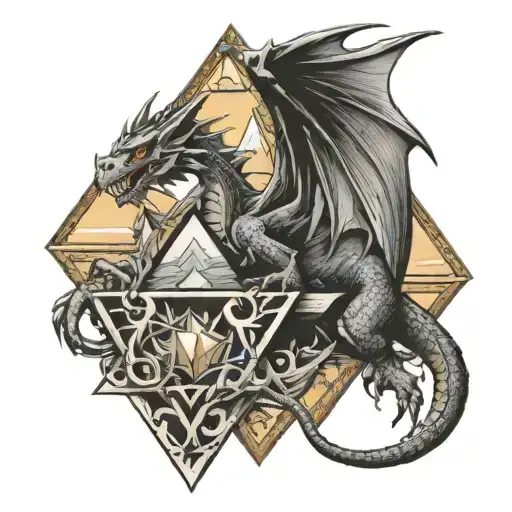 dragon and pyramid on chest tattoo tattoo design idea