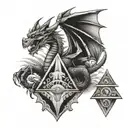 dragon and pyramid on chest tattoo tattoo design idea