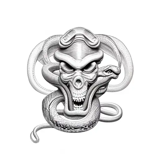 snake going through the eyes, ears and mouth of a hear no evil,speak no evil, see no evil greek mythology tattoo tattoo design idea