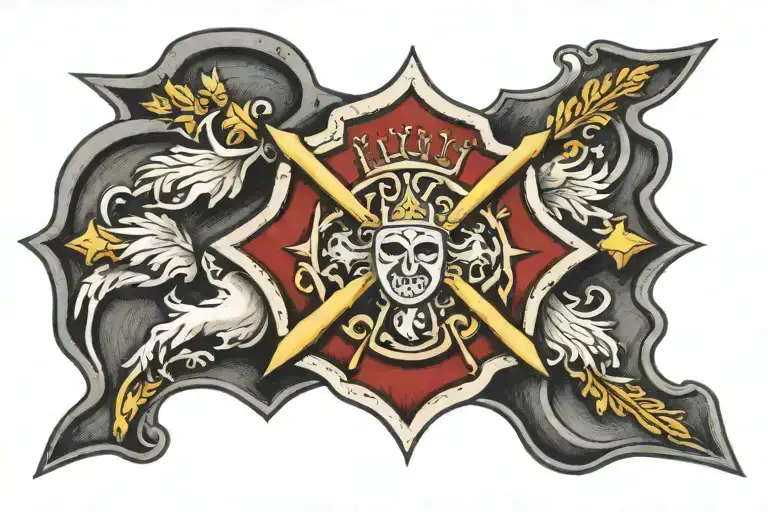 callus family emblem placed on top of a Maltese cross all on s knight's shield tattoo design idea