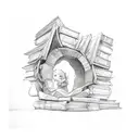 A stack of books with a magical portal leading to a fantasy world tattoo design idea