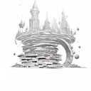 A stack of books with a magical portal leading to a fantasy world tattoo design idea