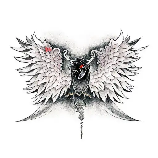 Raven with large wings and fire tattoo design idea