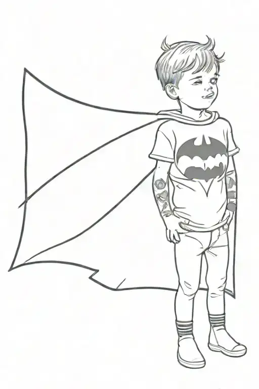 A four-year-old boy wearing a Batman shirt standing tattoo design idea