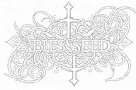 blessed written across with a cross intertwined tattoo design idea