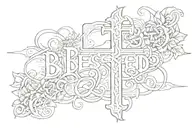 blessed written across with a cross intertwined tattoo design idea