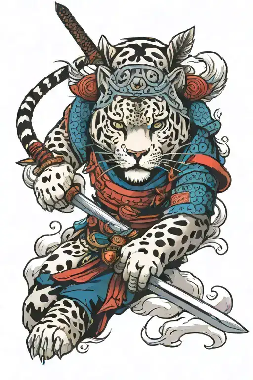 snow leopard and samurai warrior tattoo design idea