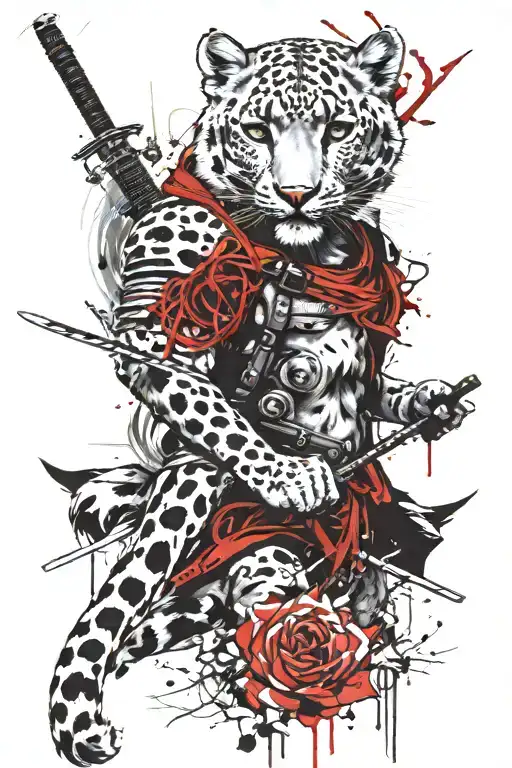 Snow leopard and samurai tattoo design idea