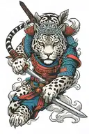 snow leopard and samurai warrior tattoo design idea