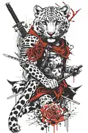 Snow leopard and samurai tattoo design idea