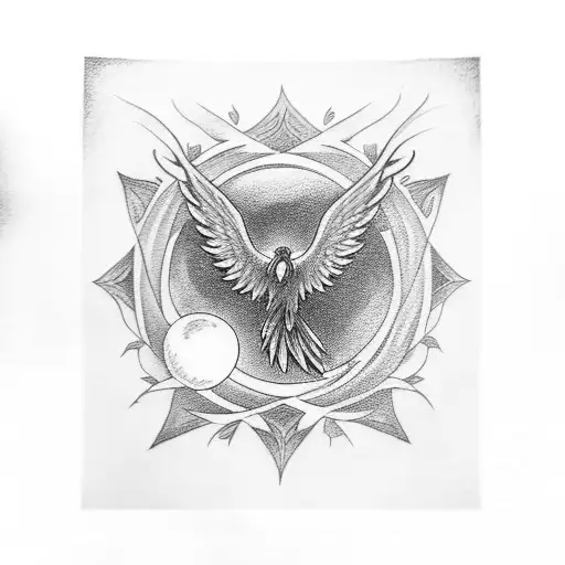 phoenix with a smoke moon  tattoo design idea