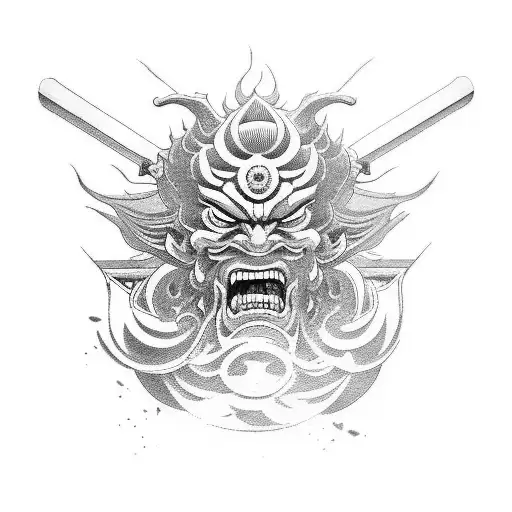 japanese god susanoo face with katana tattoo design idea