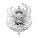 japanese god susanoo face with katana tattoo design idea