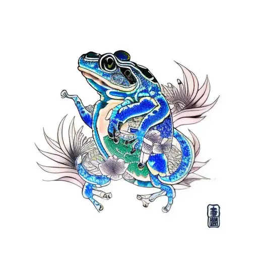 Blue frog Yakuza lillypad tattoo design idea