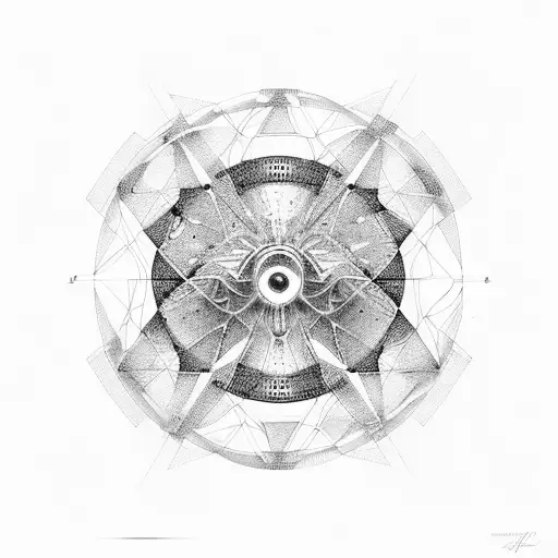 Geometry-inspired ion beam therapy design tattoo design idea