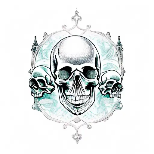 Gothic palace in Skull tattoo design idea