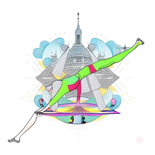 Yoga poses intertwined with travel landmarks tattoo design idea