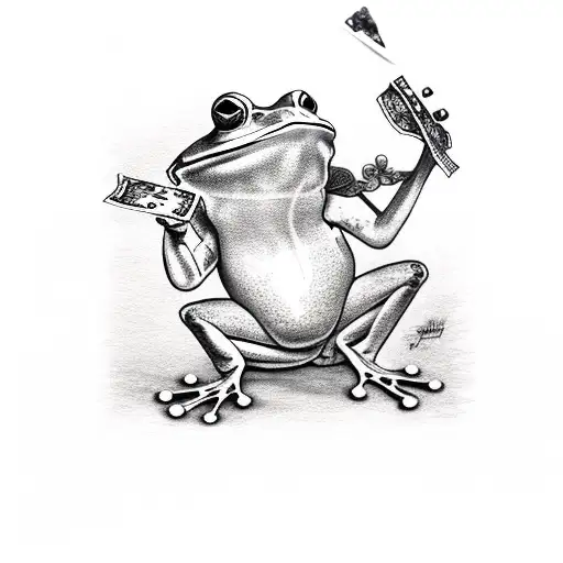 frog playing cards drinking red wine tattoo design idea