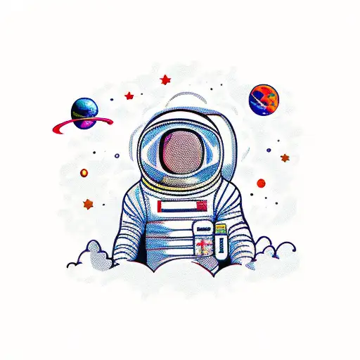 spaceman sitting on earth smoking tattoo design idea