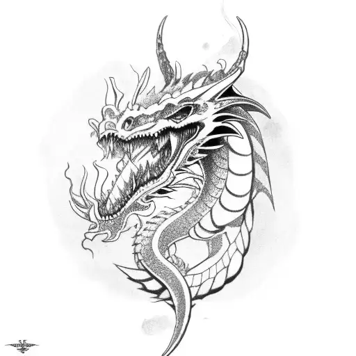 Dragon head with nordic patterns tattoo design idea