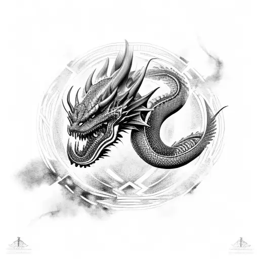 Dragon head with nordic patterns tattoo design idea