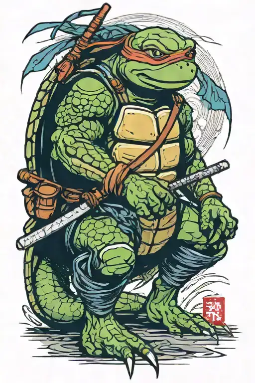 Teenage mutant ninja turtle ukiyo-e tattoo design idea