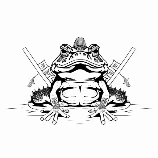 toad, samurai sword, japan, oni tattoo design idea