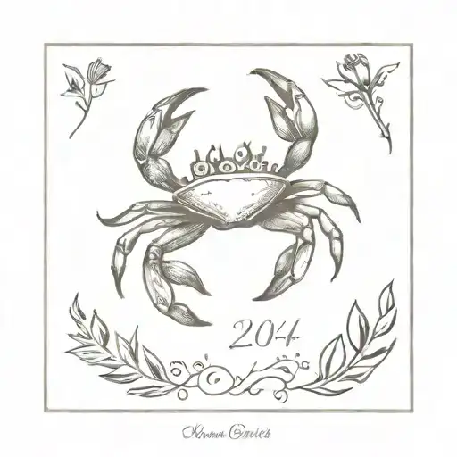 I want a black and white tattoo that includes my daughter's birth date, 04.05.2017, a laurel crown and a crab. tattoo design idea