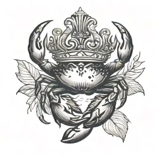 I want a black and white tattoo that includes my daughter's birth date, 04.05.2017, a laurel crown and a crab. tattoo design idea