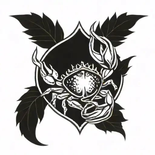 I want a black and white tattoo that includes my daughter's birth date, 04.05.2017, a laurel crown and a crab. tattoo design idea